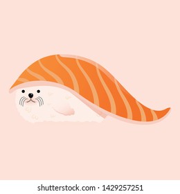 vector cartoon sea lion salmon sushi sashimi