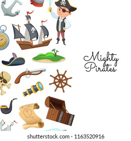 Vector cartoon sea pirates background with place for text illustration