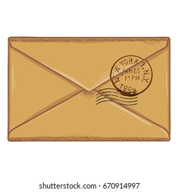 Vector Cartoon Sealed Brown Envelope with Postage Stamps