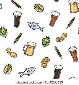 Vector cartoon seamless beer pattern. Vector Illustration