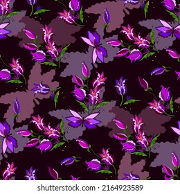 Vector cartoon seamless exotic pattern with butterfly and flower buds draw doodle style, linear pattern, for design fabric, scarfs, hijab, turkish indian background.