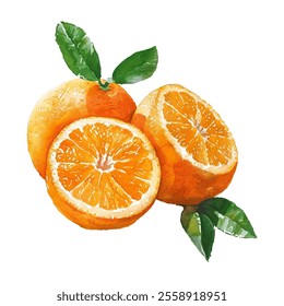 Vector cartoon seamless pattern with Citrus sinensis or Orange exotic fruits, flowers and leafs on white background for web, print, cloth texture or wallpaper.