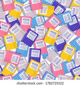 Vector cartoon seamless pattern with colorful notebooks for web, print, cloth texture or wallpaper. Back to school