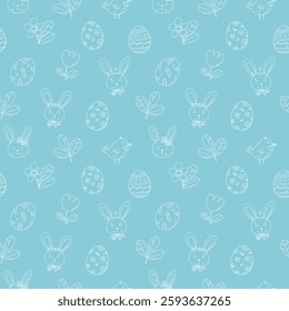 vector cartoon seamless pattern with Easter elements. cute eggs and funny bunnies