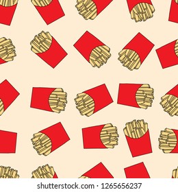 Vector cartoon seamless pattern with French Fries.
