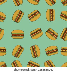 Vector cartoon seamless pattern with hamburgers.
