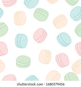 vector cartoon seamless pattern with macarons in pastel colors, cute and simple pattern for fabric, backgrounds, wrapping projects, colorful pattern design