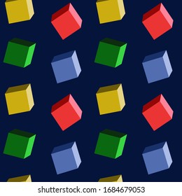 Vector cartoon seamless pattern multi-colored cubes for background. Print on paper, fabric, ceramic. Can used for design of children's texstiles. Simple style