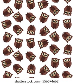 Vector cartoon seamless pattern with owls for gift wrapping paper, covering and branding on the white background