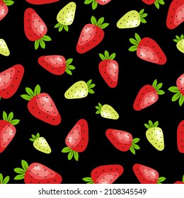 Vector cartoon seamless pattern with red and green strawberry for web, print, cloth texture or wallpaper