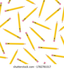 Vector cartoon seamless pattern with simple pencils on white background for web, print, cloth texture or wallpaper. Back to school