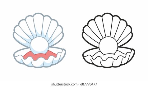 Vector Cartoon Seashell With Pearl. 