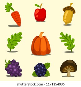 vector cartoon semi flat hand drawn doodle autumn crop vegetable fruit isolated illustration template