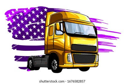 Vector cartoon semi truck illustration design art
