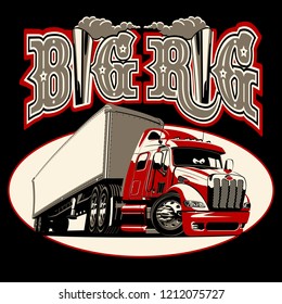 Vector cartoon semi truck with vintage lettering poster isolated on black background. Available EPS-8 vector format separated by groups and layers for easy edit