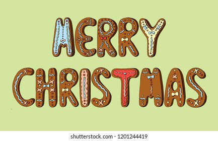 Vector cartoon set of alphabet holidays ginger cookie isolated on white background. Merry Christmas