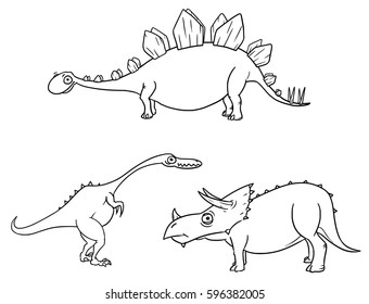  Vector Cartoon set of ancient dinosaur monsters - Stegosaurus,Triceratops,Coelophysis