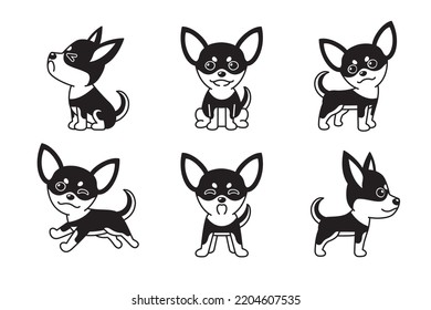 Vector cartoon set of black and white color chihuahua dog for design.