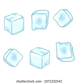 Vector Cartoon Set of Blue Ice Cubes