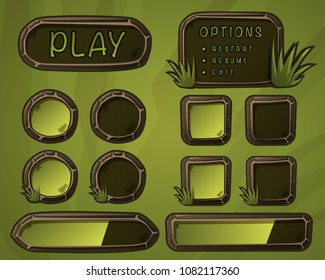 Vector cartoon set of buttons. Images for video, web, game, user interface.