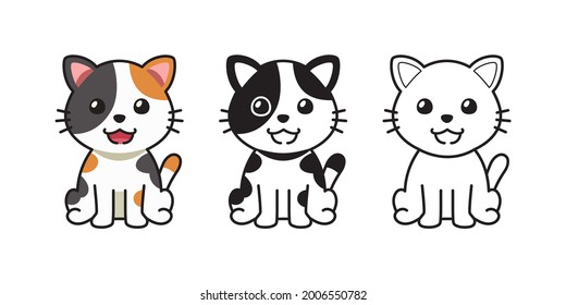 Vector cartoon set of calico cat for design.
