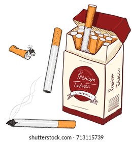 Vector Cartoon Set of Cigarettes on White Background