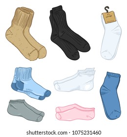 Vector Cartoon Set of Color Different Style Socks.