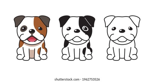 Vector cartoon set of cute bulldog for design.