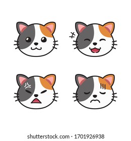 Vector cartoon set of cute cat faces showing different emotions for design.