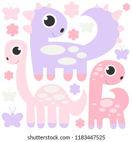 Vector cartoon set of cute Dinosaurs