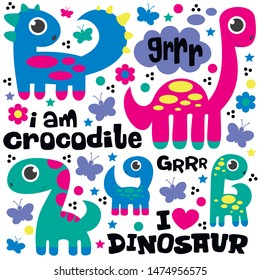 Vector cartoon set of cute Dinosaurs