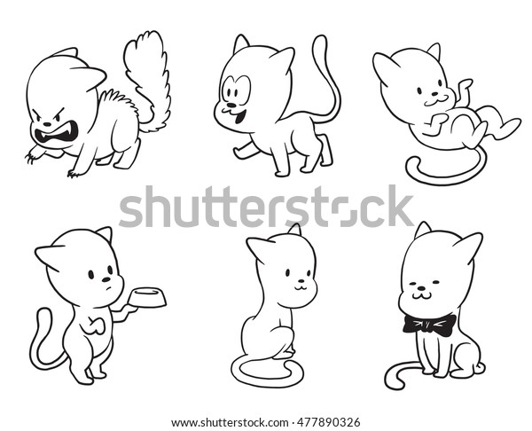 Vector Cartoon Set Cute Little Cats Stock Vector (Royalty Free) 477890326