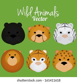 Vector Cartoon Set Of Cute Wild Cats Faces Isolated
