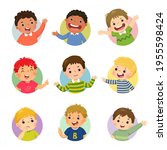 Vector cartoon set of different boy kids with various postures.