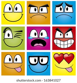 Vector Cartoon Set Of Different Cute Faces