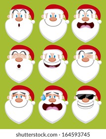 Vector Cartoon Set Of Different Santa Claus Faces