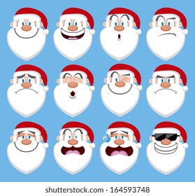 Vector Cartoon Set Of Different Santa Claus Faces