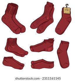 Vector Cartoon Set of Different Style Red Socks.