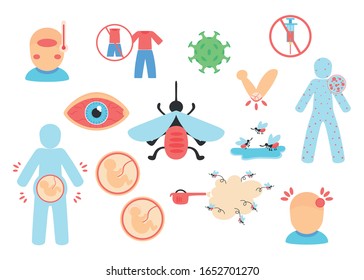 vector cartoon set diseases and zika isolated