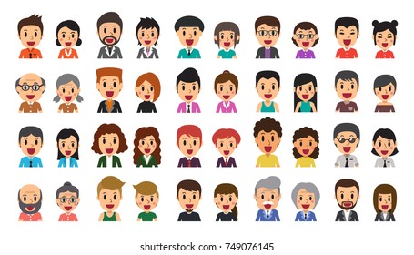 Vector cartoon set of diverse happy people avatar icons.Cute and simple flat style.