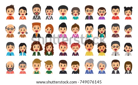 Vector cartoon set of diverse happy people avatar icons.Cute and simple flat style.