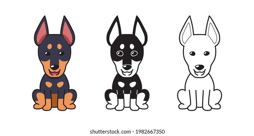 Vector cartoon set of dobermann dog for design.