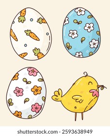 vector cartoon set with cartoon eggs. cute print for Easter holiday