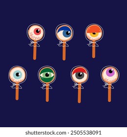 Vector cartoon set eyeball lollipops for Halloween