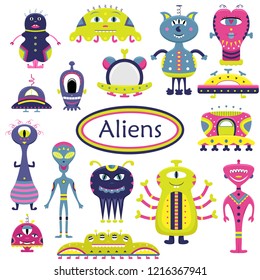 Vector Cartoon Set Flat Aliens Funny Stock Vector (Royalty Free ...