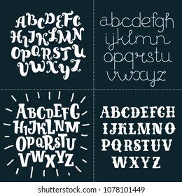 Vector cartoon Set of four hand-drawn and hand written fonts. Vector latin ABC. black and white ABC.