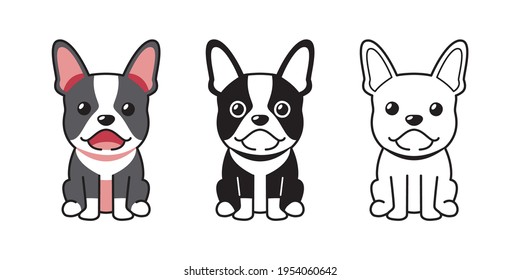 Vector cartoon set of French Bulldog for design.