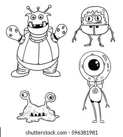  Vector Cartoon set of friendly aliens