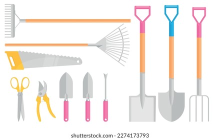 Vector cartoon set with garden objects and tools. The concept of caring for seedlings and vegetable garden. Farm work. Elements for your design.
