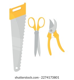 Vector cartoon set with garden objects and tools. The concept of caring for seedlings and vegetable garden. Farm work. Elements for your design.